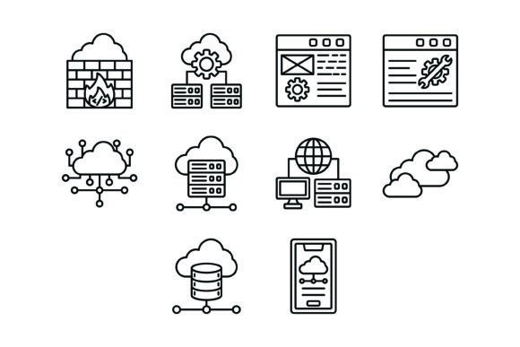 10 Cloud Computing Outline Icons Bundle: Essential Design Assets