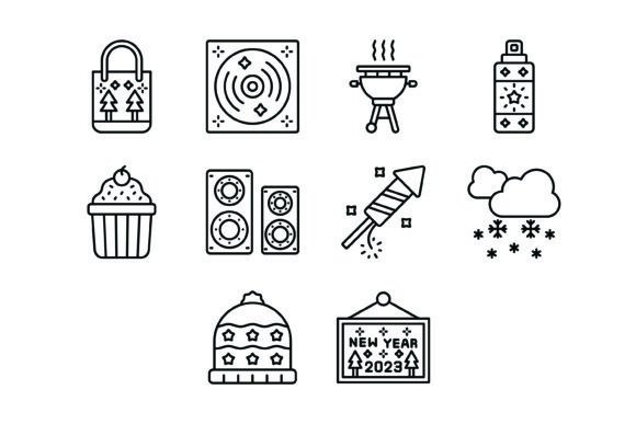 10 New Year Outline Icons Bundle for Holiday Design