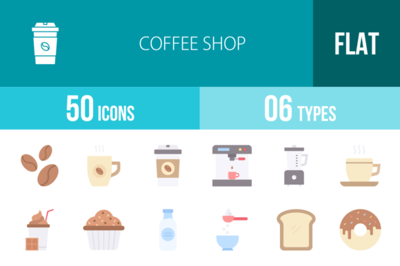 50 Coffee Shop Flat Multicolor Icons for Your Brand