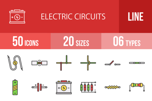 50 Electric Circuits Filled Line Icons for Modern Design
