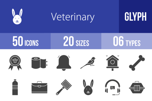 50 Veterinary Glyph Icons for Professional Branding