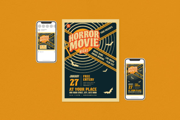 Master Your Next Event with the Horror Movie Night Flyer Set