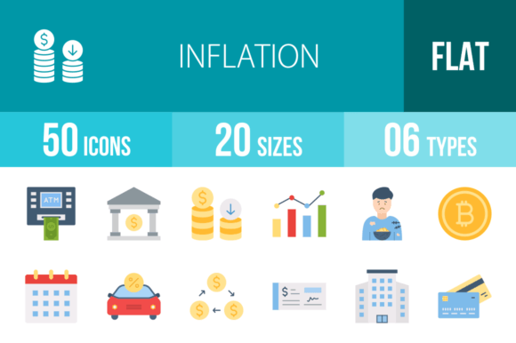 Navigating Economic Concepts with 50 Inflation Flat Multicolor Icons