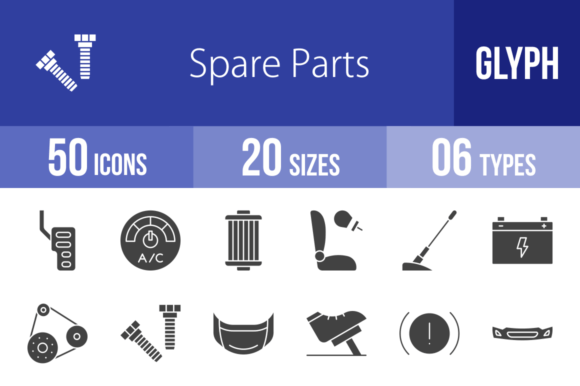 Streamline Your Visuals with 50 Spare Parts Glyph Icons